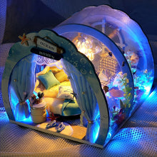 Load image into Gallery viewer, DIY miniature dollhouse kit with lights, ocean theme, assembled view