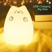 Load image into Gallery viewer, Silicone cat LED night light, remote control, multiple colours displayed