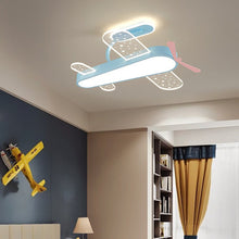 Load image into Gallery viewer, Aeroplane kids ceiling light, colour mode comparison, warm and cool
