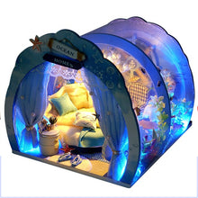 Load image into Gallery viewer, DIY dollhouse kit, component parts laid out, wood and acrylic pieces