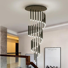 Load image into Gallery viewer, Civitavecchia spiral LED chandelier, black, 49-head, full length view