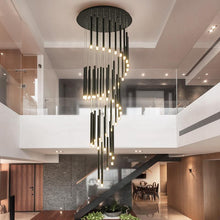Load image into Gallery viewer, Civitavecchia LED chandelier, black, installed in double-height hallway