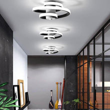 Load image into Gallery viewer, Gaia spiral LED ceiling light, close-up of spiral metal detail, black finish