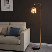 Load image into Gallery viewer, Pitalito LED floor lamp with gold finish and stained glass shade, Model A, front view