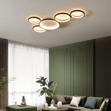 Load image into Gallery viewer, Novas multi-ring LED ceiling pendant, remote control and size guide