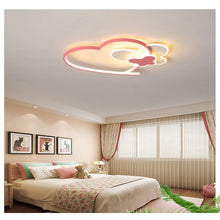 Load image into Gallery viewer, Pink heart LED ceiling light, installed in girls bedroom, full room view