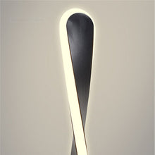 Load image into Gallery viewer, Munro spiral floor lamp in black, showing round iron base and twisted LED column