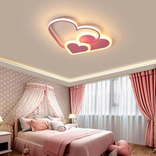 Load image into Gallery viewer, Pink Hearts star & heart LED ceiling light in pink, dimmable, front view