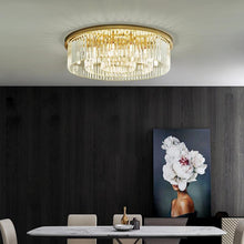 Load image into Gallery viewer, Alora crystal LED ceiling light, circular cluster close-up, gold frame