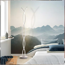 Load image into Gallery viewer, Girardot spiral floor lamp in black, side profile showing chrome aluminium spiral design