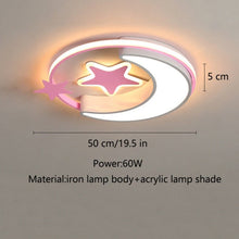 Load image into Gallery viewer, Moon &amp; star LED ceiling light, pink, front view product shot

