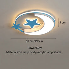 Load image into Gallery viewer, Moon &amp; star LED ceiling light, pink, dimmable, close-up of moon design
