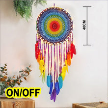 Load image into Gallery viewer, Kids dreamcatcher, installed on bedroom wall, full view
