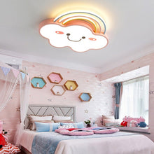 Load image into Gallery viewer, Children's pink LED ceiling light, warm white mode, installed
