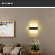 Load image into Gallery viewer, Vilhena slimline LED wall light, illuminated, bedroom installation
