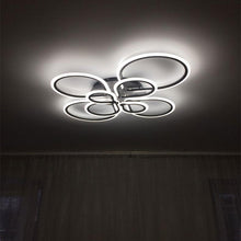 Load image into Gallery viewer, Castelo multi-arm LED ceiling light, circular shape, white finish, illuminated
