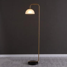 Load image into Gallery viewer, Pitalito floor lamp Model C amber stained glass shade, warm golden light
