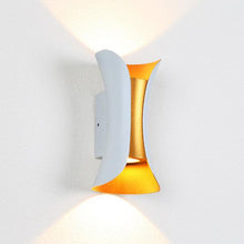 Load image into Gallery viewer, Orizaba LED wall light, black and gold finish, side profile showing hourglass silhouette
