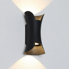 Load image into Gallery viewer, Orizaba outdoor wall light detail showing tempered glass diffuser and gold-accent finish
