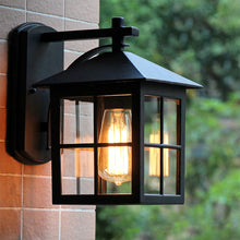 Load image into Gallery viewer, Tepexpan lantern outdoor wall light in aluminium with borosilicate glass, front view beside front door
