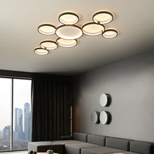 Load image into Gallery viewer, Novas multi-ring LED ceiling pendant, coffee finish, side profile view
