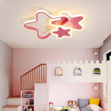 Load image into Gallery viewer, Pink Hearts LED ceiling light in white, illuminated star pattern, room setting

