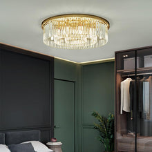 Load image into Gallery viewer, Alora crystal LED ceiling light, gold, illuminated crystals, room setting
